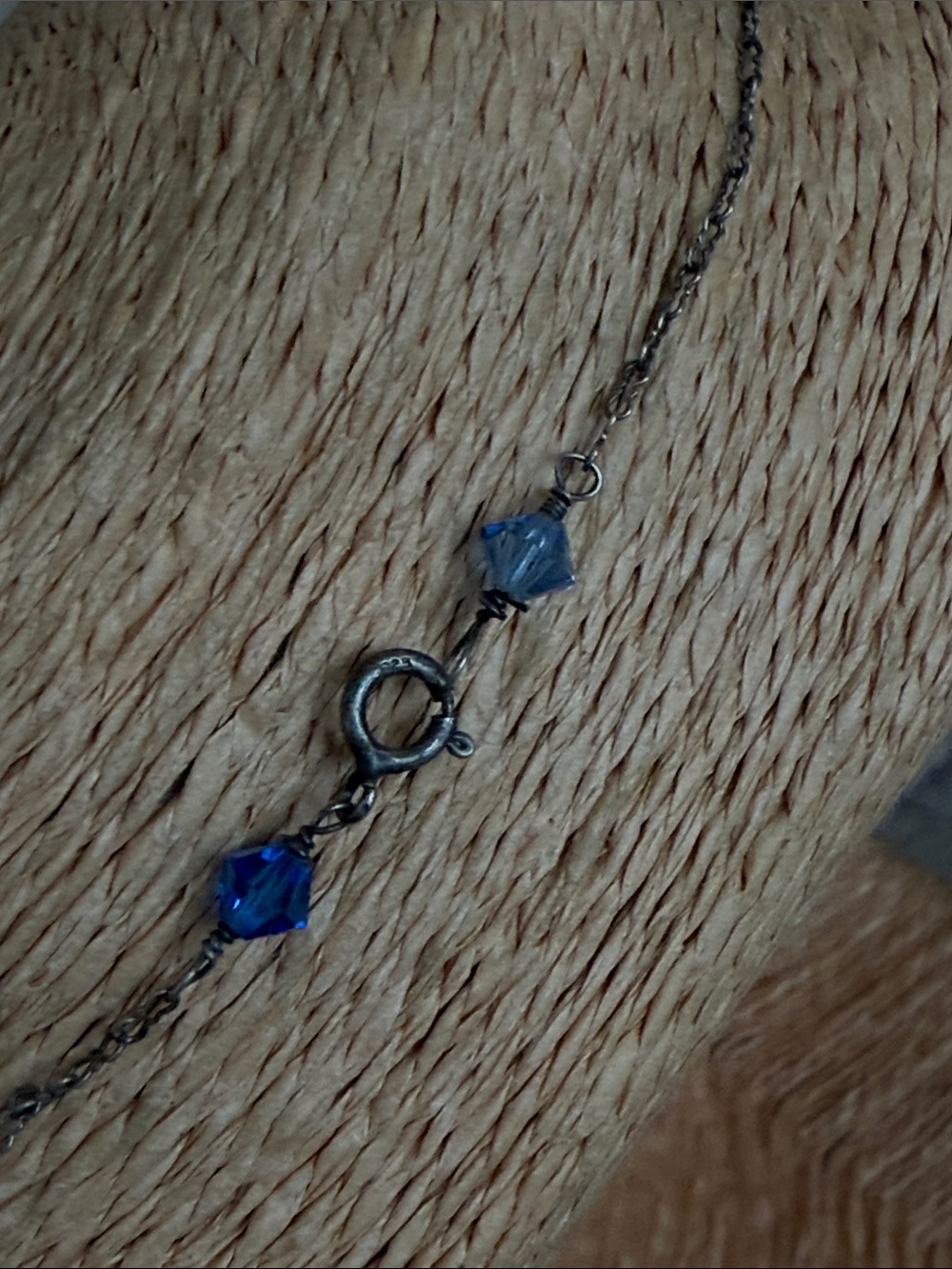 Crystal necklace blue ice cobalt floral center sterling silver oxidized - Picture 9 of 11